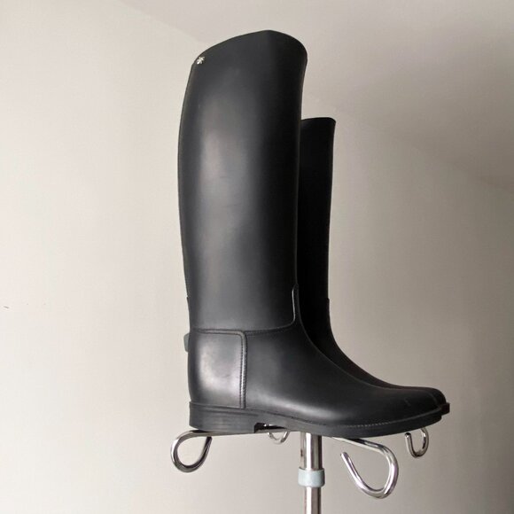 🍂 Vintage Méduse Black PVC Knee-High Minimalist Equestrian Riding Rain Boots - Picture 3 of 10